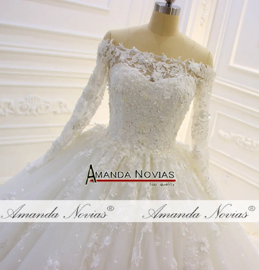 Роскошная Новая модель свадебное платье с открытыми плечами и длинным рукавом NS3442 Вуаль в комплект не входит