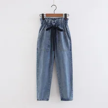 Новинка, женские джинсы, шикарные, модные, женские, свободные, шаровары, деним, длина по щиколотку, брюки, весна-осень, женские брюки с высокой эластичной талией