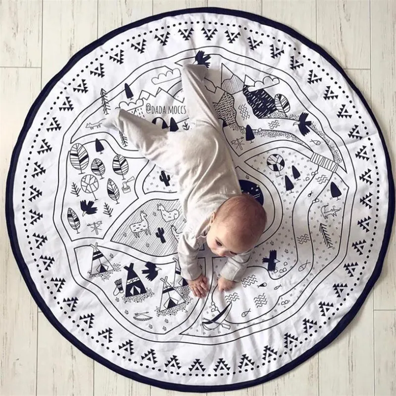 Kids Baby Infant Letter Print Game Play Mat Round Cotton Crawling Pad Carpet