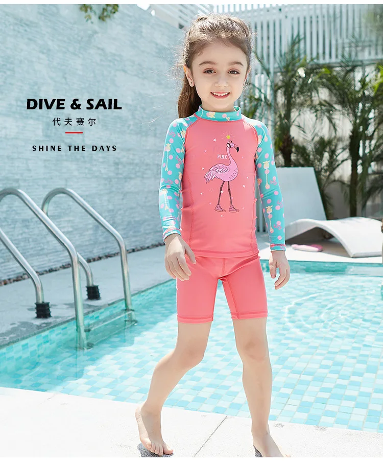 Детский купальный костюм для дайвинга Быстросохнущий детский купальный костюм из двух предметов для девочек, одежда для плавания с длинными рукавами и защитой от УФ-лучей, одежда для плавания и подводного плавания
