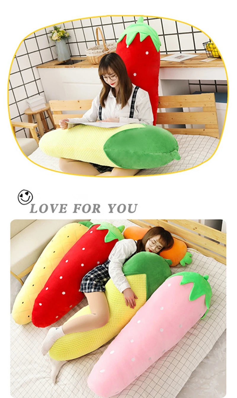 kawaii carrot detachable pillow giant plush toy strawberry corn fruit sleeping long hug pillow girl doll gift 47inch 120cm DY50635 (9)