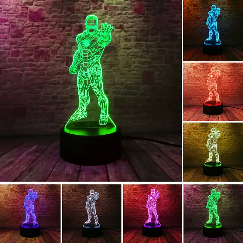 Marvel Железный человек модель 3D Иллюзия светодиодный ночной Светильник Красочные мигающий светильник свечение супергероями из «Мстителей» с принтом «Железный человек», рисунок игрушки