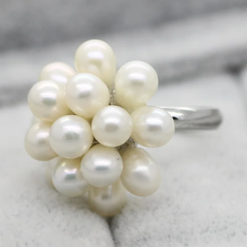 Hot Sell Fashion Real Pearl Ring Water Drop Natural Freshwater Pearl Flower Adjustable Wedding Pearl Ring For Women Jewelry Gift