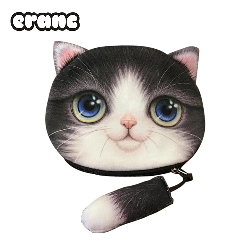 Wallet Case Lovely Cartoon Pouch Cute Zipper 3D Animal Coin Purse Cat Face