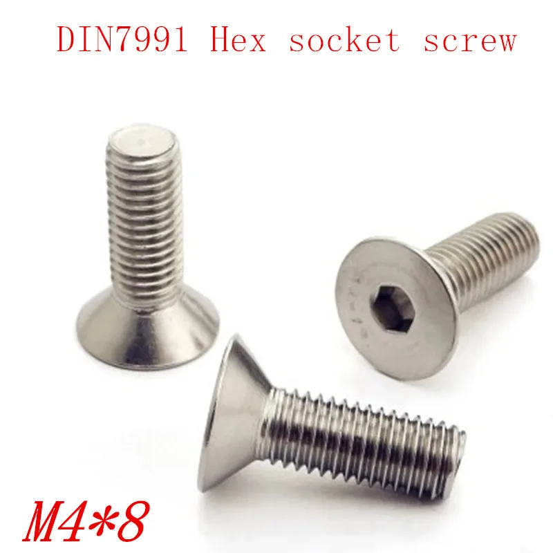 

50pcs/lot DIN7991 M4*8 m4x8 A2 stainless steel Hex socket flat head countersunk screw