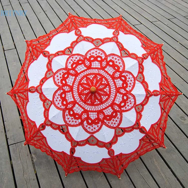 BRITNRY Лидер продаж солнцезащитный хлопковый Свадебный зонт модный Кружевной Белый с красный зонт реальные фотографии свадебные аксессуары