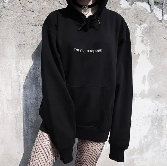 Skuggnas I'm Not a Rapper Hoodies Fashion Casual Pullover Tumblr Fleece Women Sweatshirt Inspired 90s Crewneck Men Black Outfits