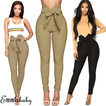 

2019 Sexy Women Slim Skinny Pants Belted Legging High Waist Casual Drawstring Elastic Long Pencil Trousers Party Cigaratte Pants