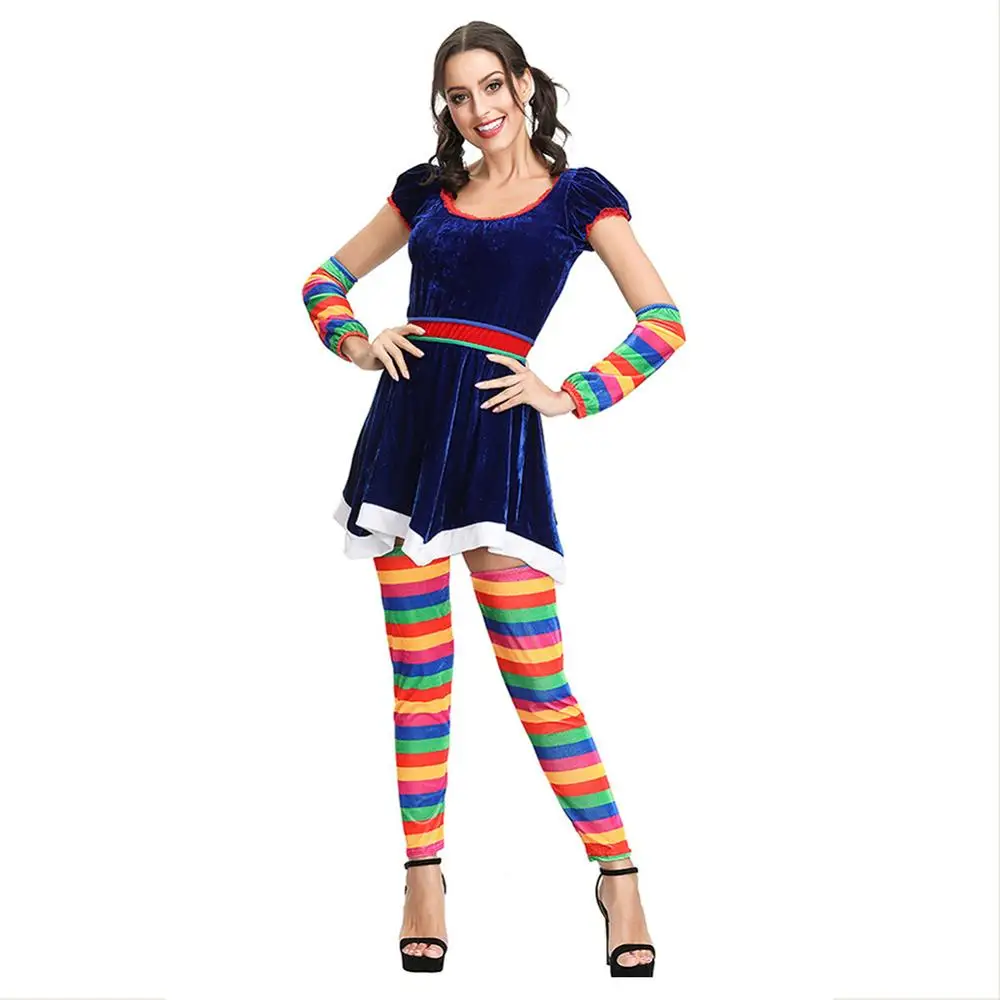 

Women Halloween Costume Joker Rainbow Candy Costume Clown Circus Performance Costume Party Fancy Dress Adult