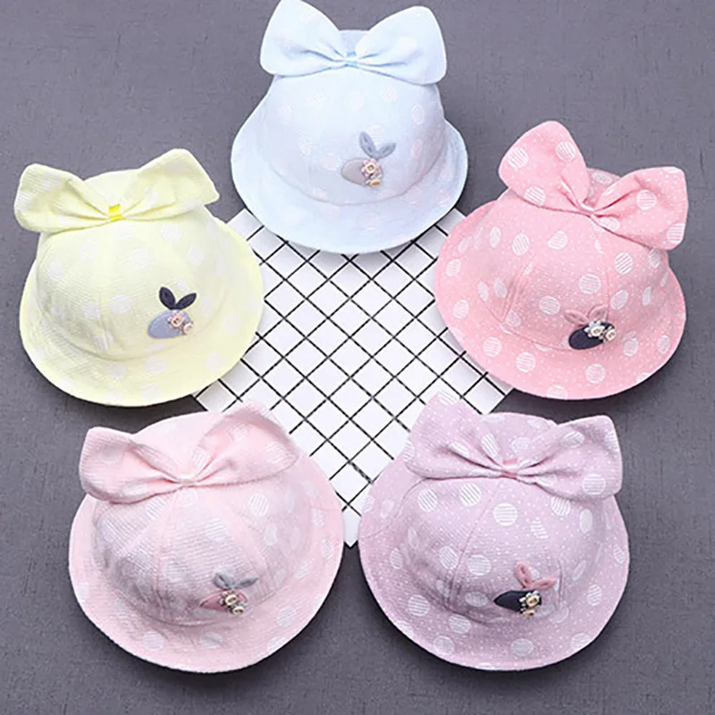 

Cute Bows Baby Hat Dot Summer Kids Baby Girl Sun Hat Infant Toddle Bucket Cap Children Girls Beach Hat Muts Casquette Enfant