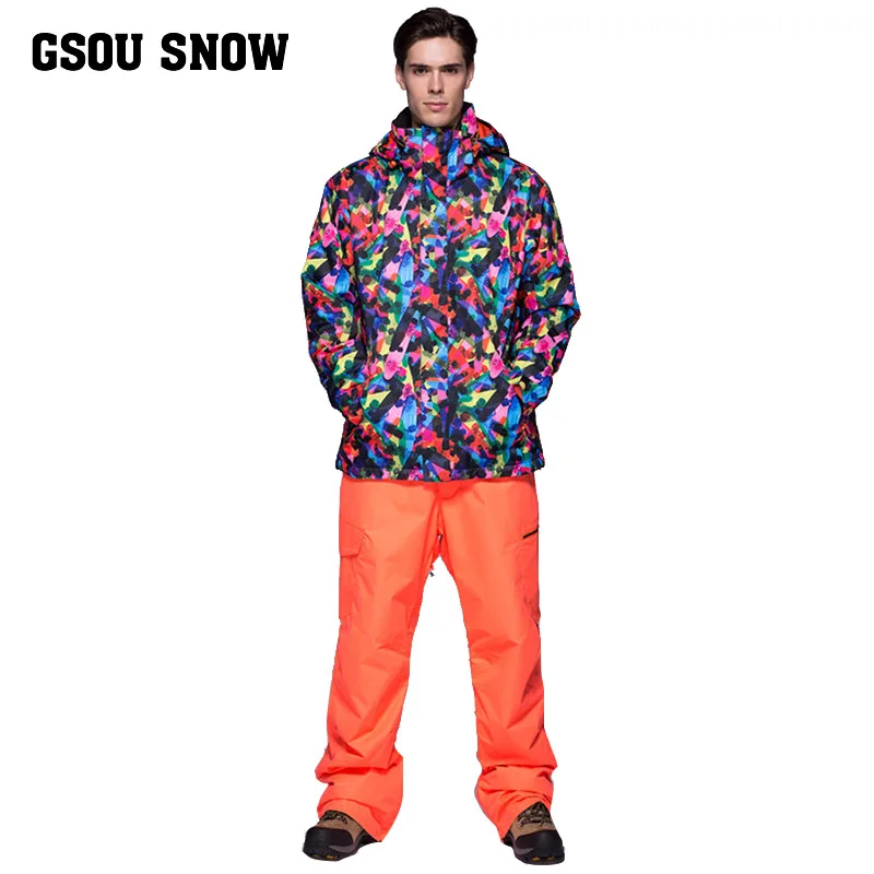 Мужской лыжный костюм GSOU с двойным одним бортом зимняя дышащая теплая