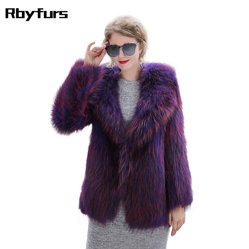

New stylish fur jacket raccoon fur Knitted coat Fashion Shawl collar fur knit medium coats