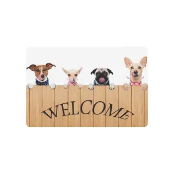 

Animal Anti-slip Door Mat Home Decor, Funny Dogs with Welcome Indoor Outdoor Entrance Doormat Rubber Backing