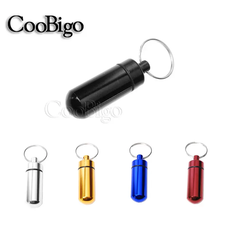 

2pcs Aluminum Medicine Bottle Pill Box Waterproof with Key Chain Ring EDC Emergency Survival Camping Hiking Travel Kits#FLQ207