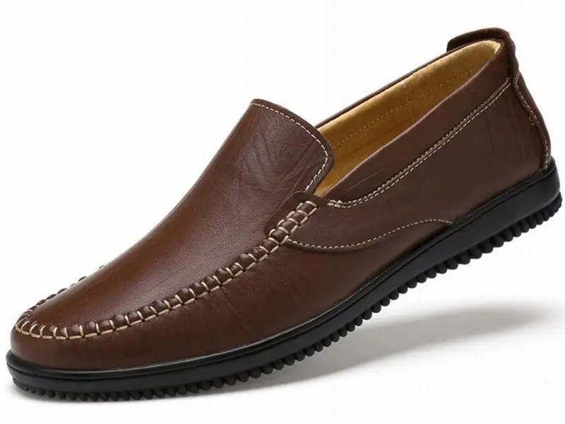 Большие размеры; модная мужская обувь из натуральной кожи; мужская обувь на плоской подошве высокого качества ручной работы; сезон лето-осень-зима; лоферы на мягкой подошве; размеры 38-46 - Цвет: coffee leather shoes