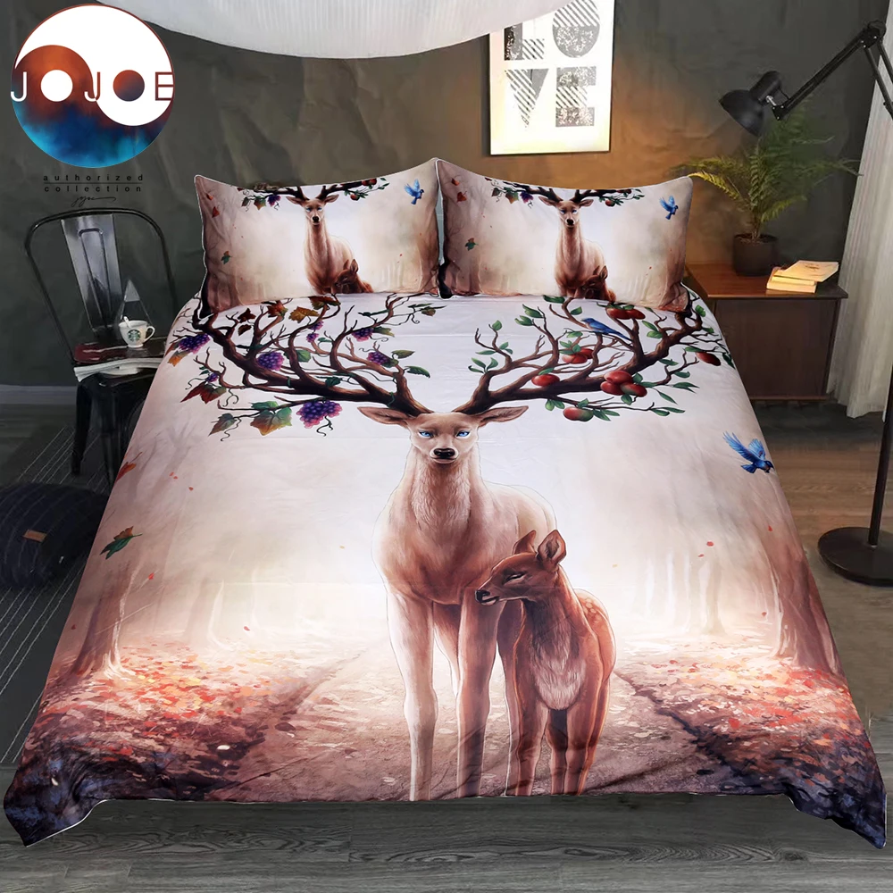 

2/3Piece Seasons Change by JoJosArt Bedding Set Floral Deer Duvet Cover With Pillowcase Elk Bed Set Maternal Love Bedclothes