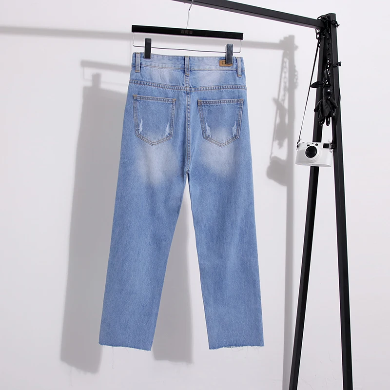 Ripped Jeans for Woman High Waist Plus Size Boyfriend Jeans For Women Blue Denim Mom Jeans Femme Pants Feminino Trousers
