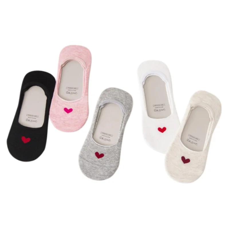 

Solid Women Socks Cotton Heart Embroidery Breathable Stretch Sweat-absorbing Lovely Invisible Socks Female