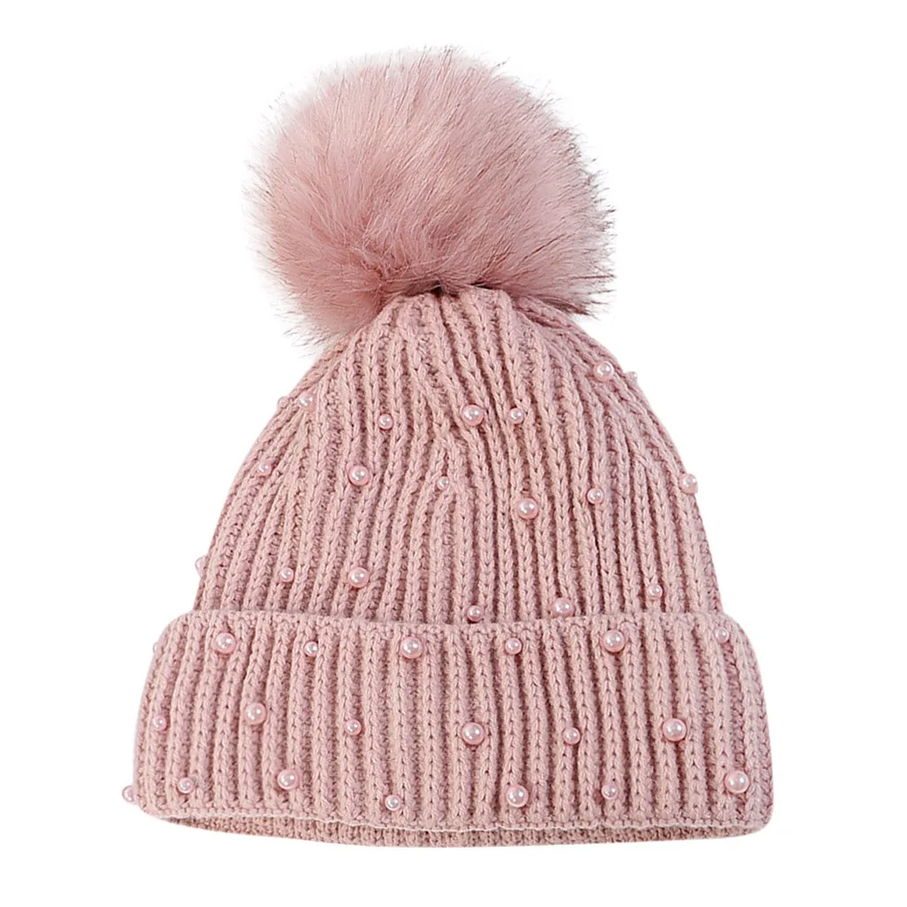 Autumn And Winter Hat Warm Acrylic Ladies Pearl Knit Warm Thickening ...