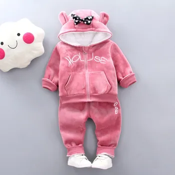 

2pcs Kids Girls super warm velvet Winter Clothes Sets for Girls hoodies+pants Toddler Children Sets