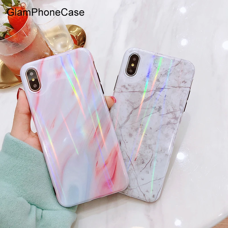 GlamPhoneCase Модный Лазерный мраморный чехол для телефона Aurora iPhone XS Max XR X 8 7 6 S Plus мягкая