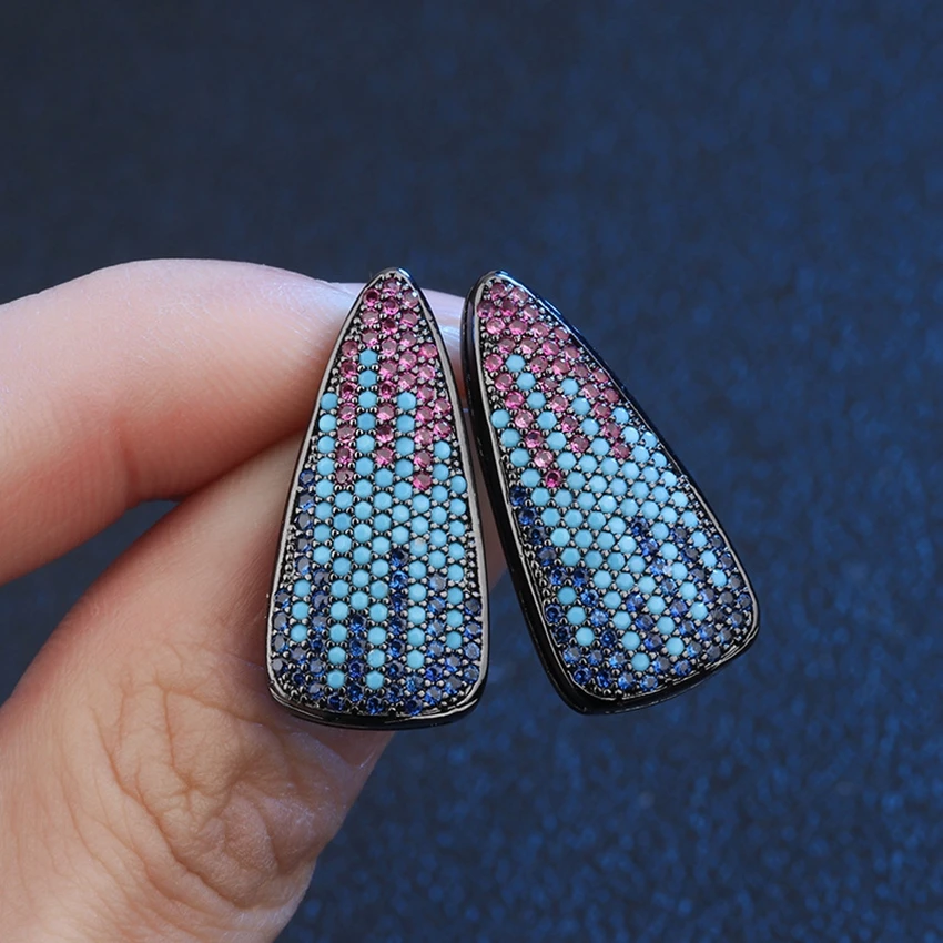

Simple Triangle Shape Stud Earrings for Women Colorful Zircon Black Gold Filled Earings Fashion Geometric Jewelry 2019 New