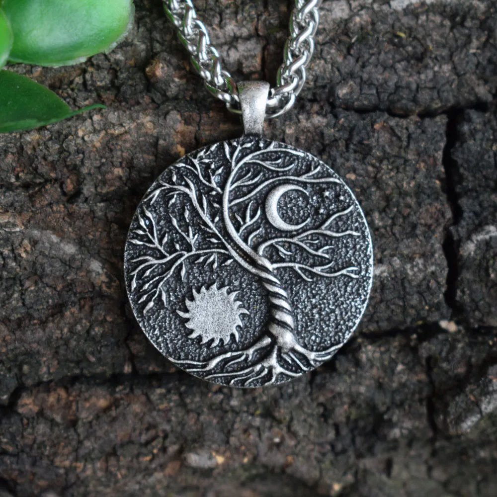 SanLan Wicca Yin-Yang Moon and Sun tree of life necklace