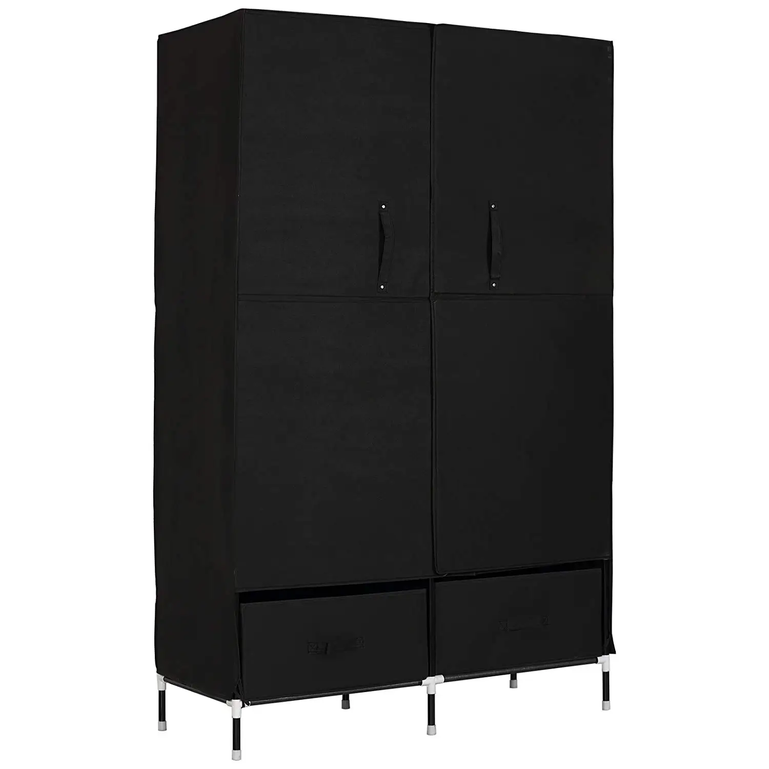 

Portable Clothes Closet Wardrobe Storage with 2 drawer Cloth Organizer with Magnet Doors Steel Shoe Rack 6 Shelves Black