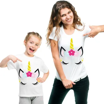 

Unicorn Cartoon Print Family Matching Clothes T-shirts Mother Daughter Clothes CT-1906