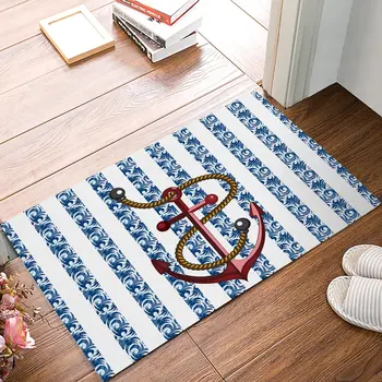 

18 x 30 Inch Red Anchor Print On Simple Stripe Decorative Pattern Door Mats Kitchen Floor Bath Entrance Rug Mat Decor Doormats
