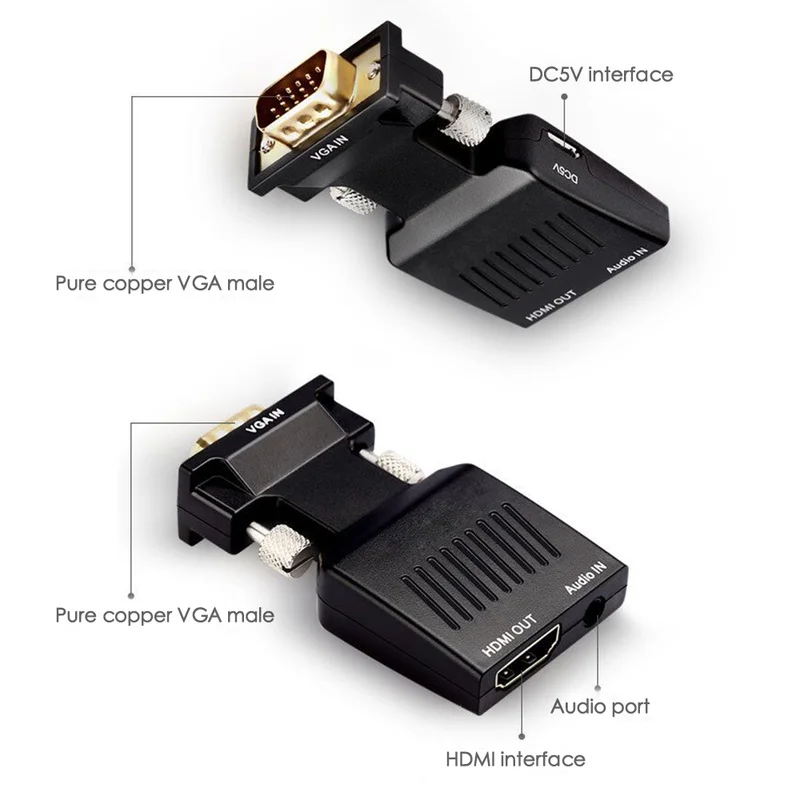 VGA к HDMI конвертер адаптер HDMI VGA с видео выходом 1080 P HD 3,5 мм AUX аудио порт для ПК ноутбука HDMI к VGA