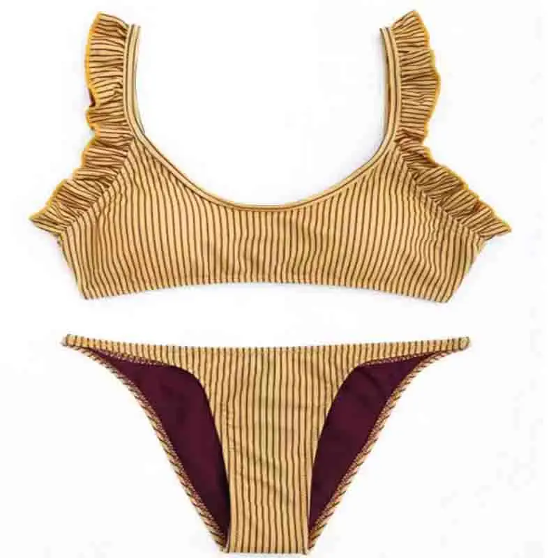

New Sexy Hot Style Two Pieces Push Up Women Split Swimsuit Bodysuit 2018 Stripe Swimwear Bandage Padded Female Bathing Suit