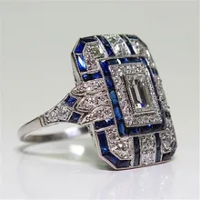 Милый женский большой голубой камень кольцо Роскошный Серебряный цвет обручальное кольцо кольца для женщин модные большие обручальные ювелирные Кольца Подарочные
