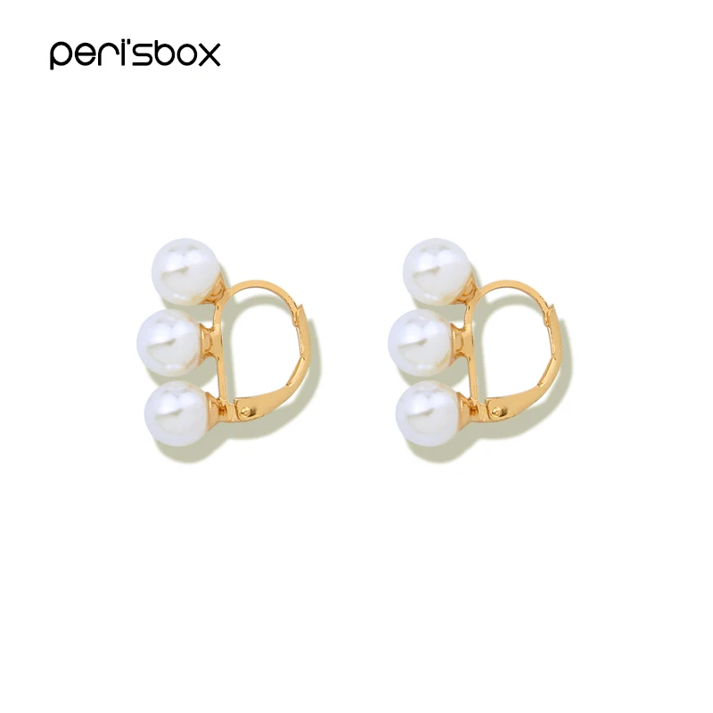 

Peri'sbox New Small Three Pearls Hoop Earrings for Women Simple Minimalist Earrings Hoops Weddings Chandelier Earrings Jewelry