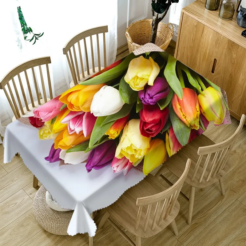 

3D Printed Flower Tablecloth Cover Mantel Tischdecke for Home and Kitchen Decorative Rectangular Table Cloth Scenic Pattern