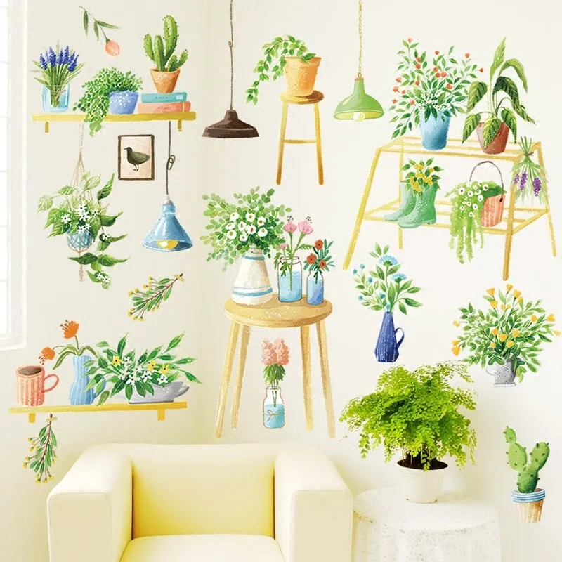 Сделай сам, пасторальные растения, цветы, наклейки на стену для гостиной, спальни, сладкие настенные художественные наклейки для домашнего декора, Windom, фотообои