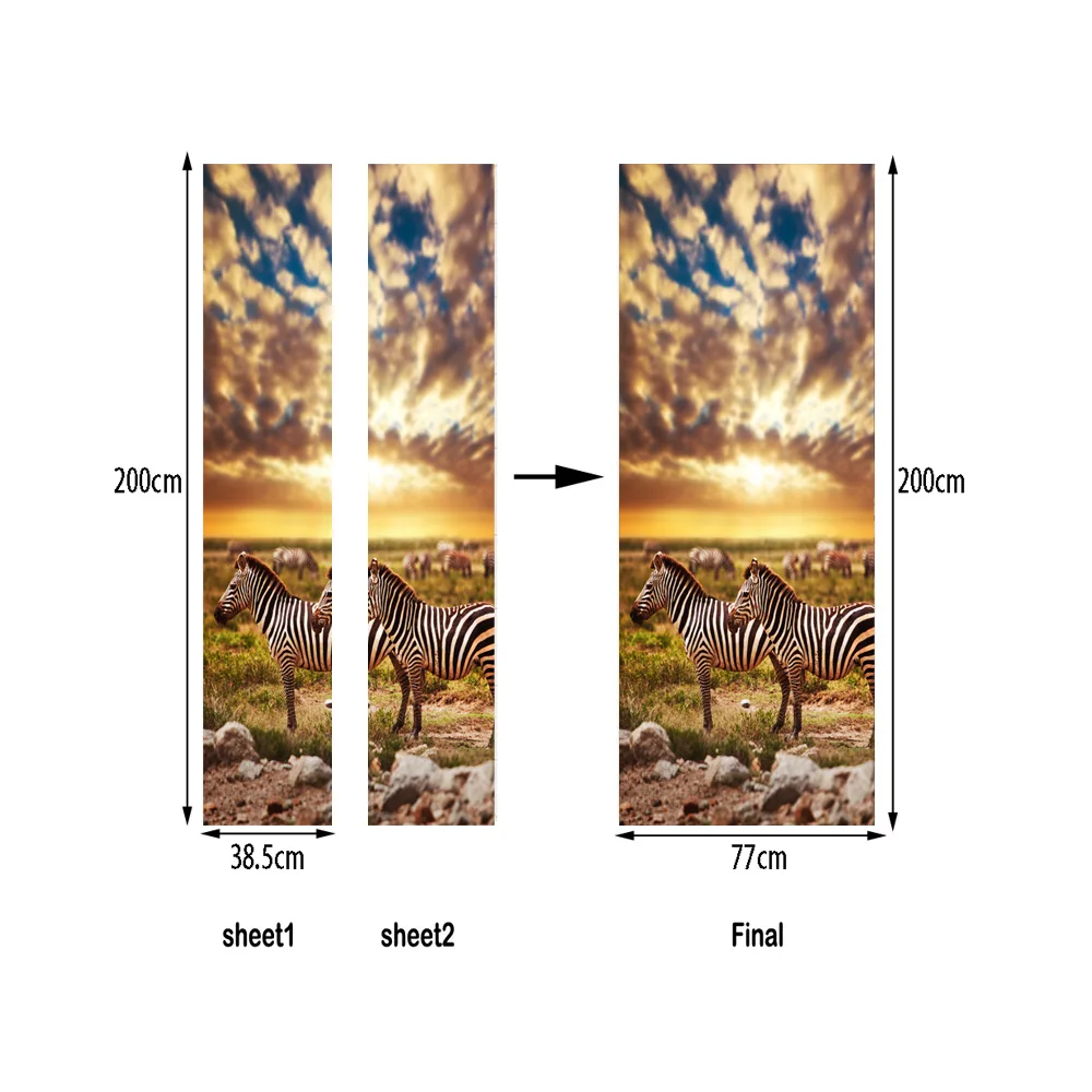 Африка пастбища Зебра DIY Гостиная двери, декоративные Плакаты 3D Водонепроницаемый Книги по искусству обои для Спальня двери наклейки
