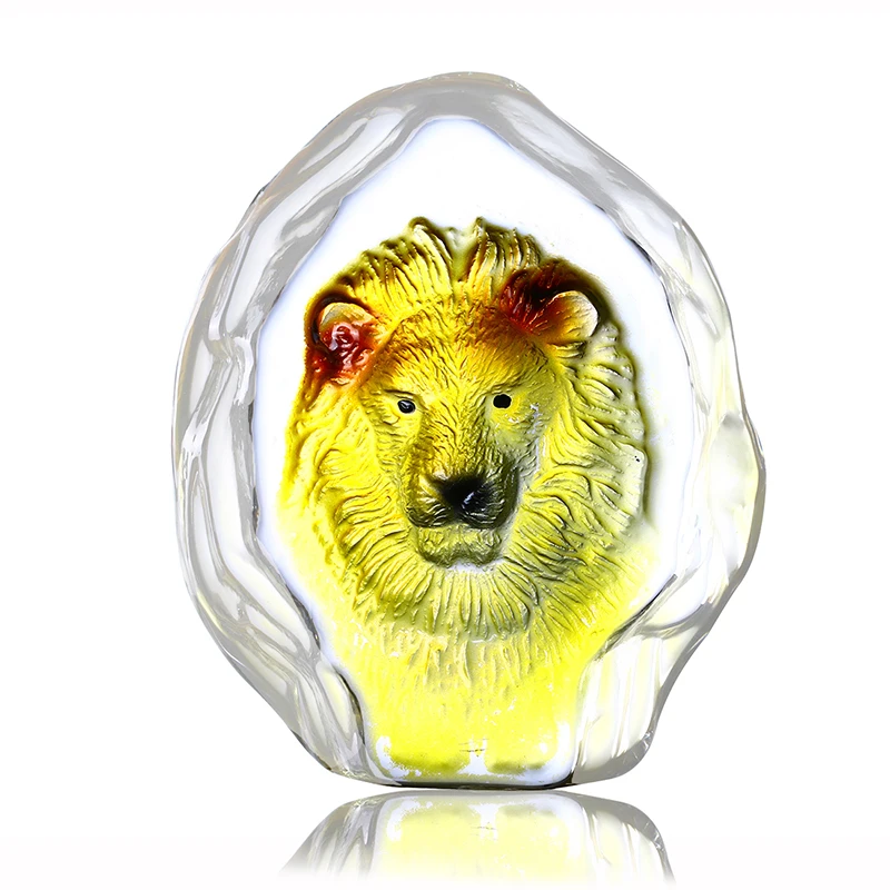 3.1inch Gold Lion Figurines Paperweight Glass Crystal Crafts Collection Table Car Ornaments