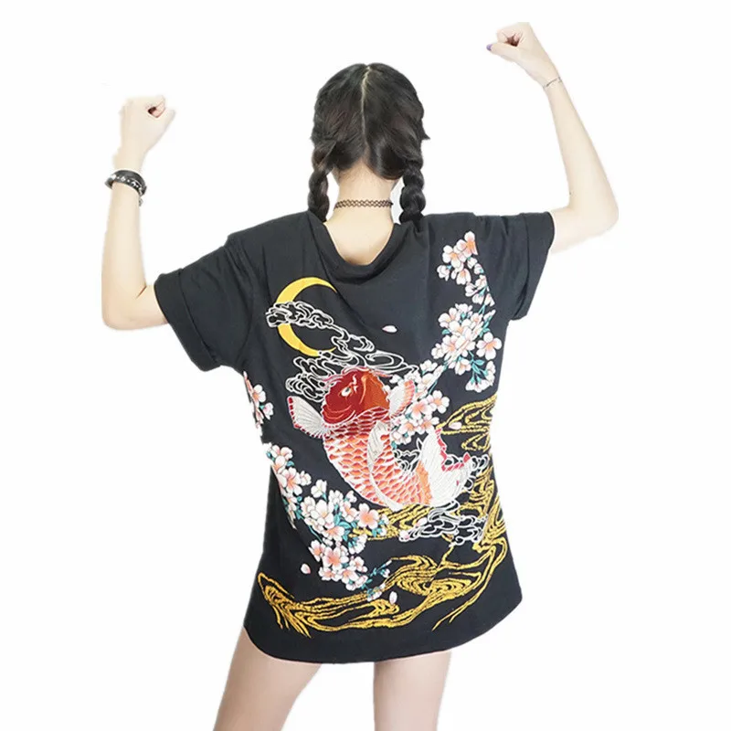 

punk funk rock t-shirt harajuku 2019 Japan YOKOSUKA embroidery dragon and koi baseball uniform unisex fashion vintage shirt
