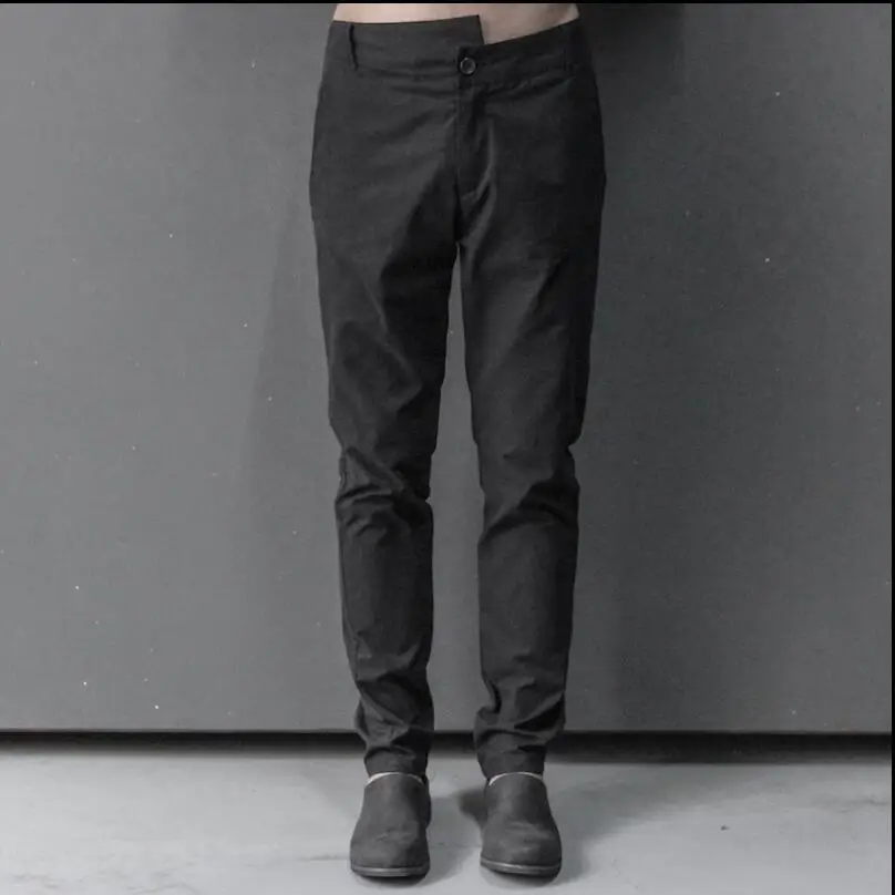 

M-4xl Summer New Irregular Design Casual Pants Men Slim Feet Trousers Straight Cotton 100% Black Tapered Pants Singer Costumes