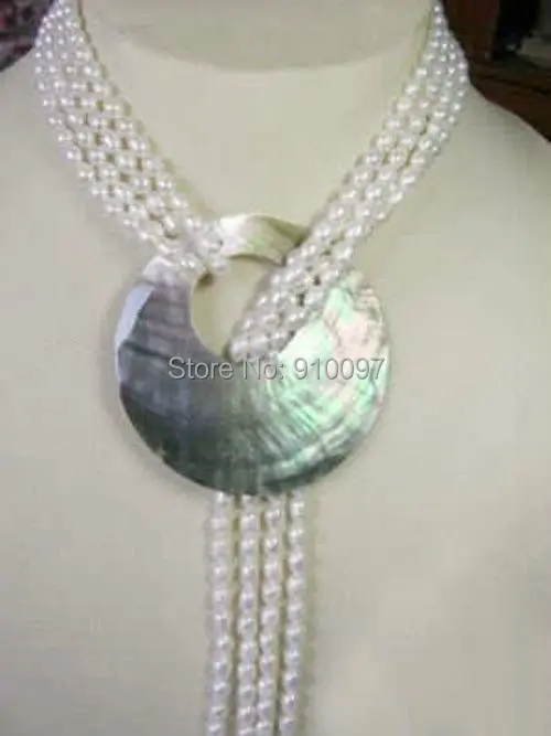 

LHX54013>>6-7MM White Akoya Cultured Pearl Necklace Shell Pendant 50''
