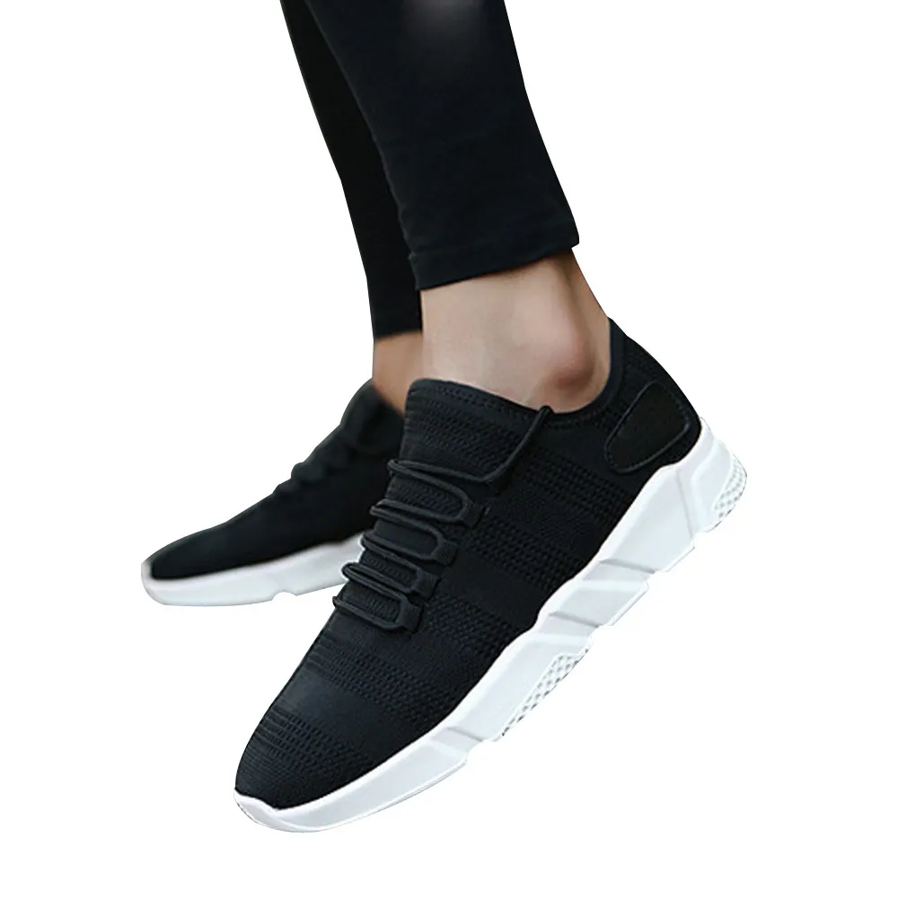 Мужская вентиляционная однотонная спортивная обувь в полоску с перекрестной шнуровкой кроссовки спортивная обувь для бега 20