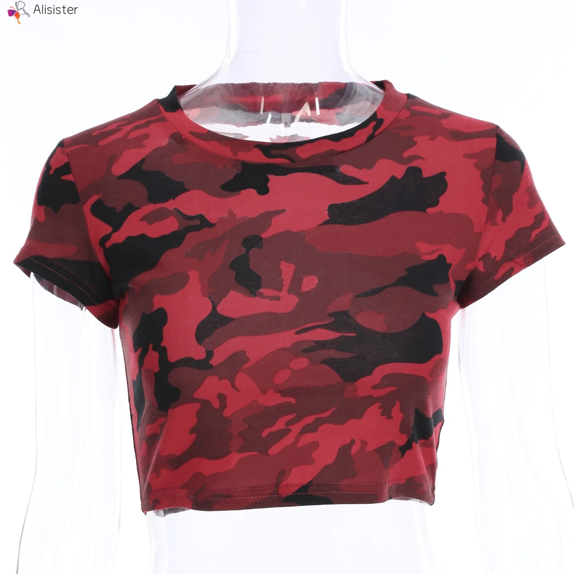 Camo Print Crop Tee летние женские хлопковые топы уличная мода Камуфляжный армейский зеленый Повседневный короткий топ Базовая футболка