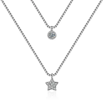 

Hot 925 Sterling Silver Statement Jewelry AAA Zircon Pendant Neckace For Women 45cm Box Double Layer Chain Choker Collares