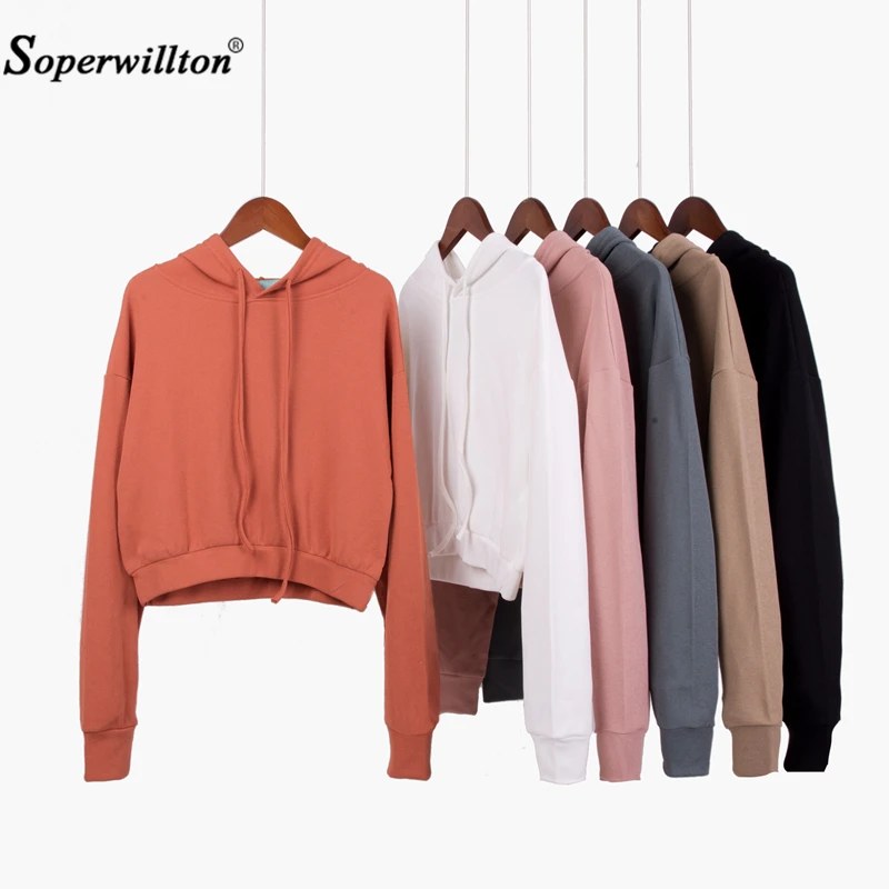 

High Quality Women Sweatshirt Hot Sale Hoodies Solid Crop Hoodie Long Sleeve Jumper Hooded Pullover Coat Casual Sweatshirt Top