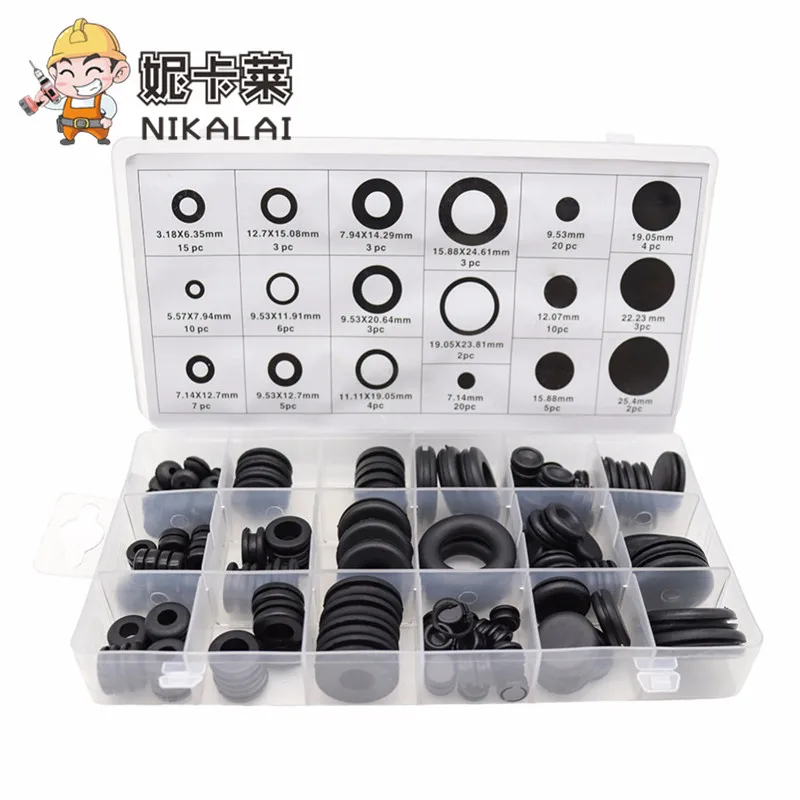 

125Pcs Sealing Grommet Sets Rubber Ring Assortment Set Hydraulic Plumbing Gasket Paintball Seal black washer Anti-aging