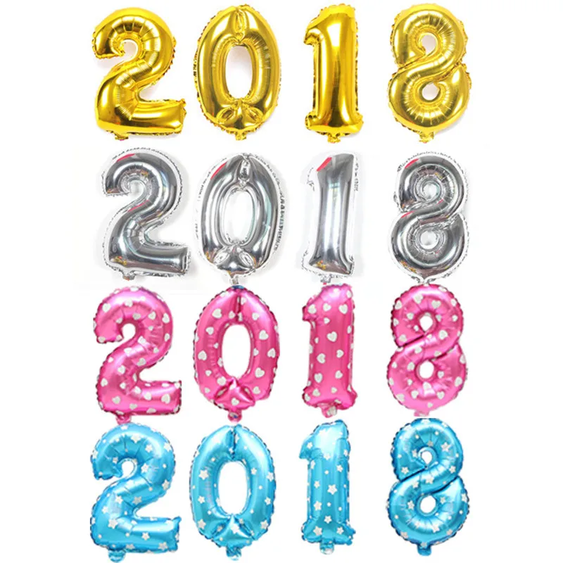 

4pcs/lot 2018 Gold Silver Blur Pink 16inch Balloon Foil Ballon Happy New Year Party Decoration Celebration Supplies