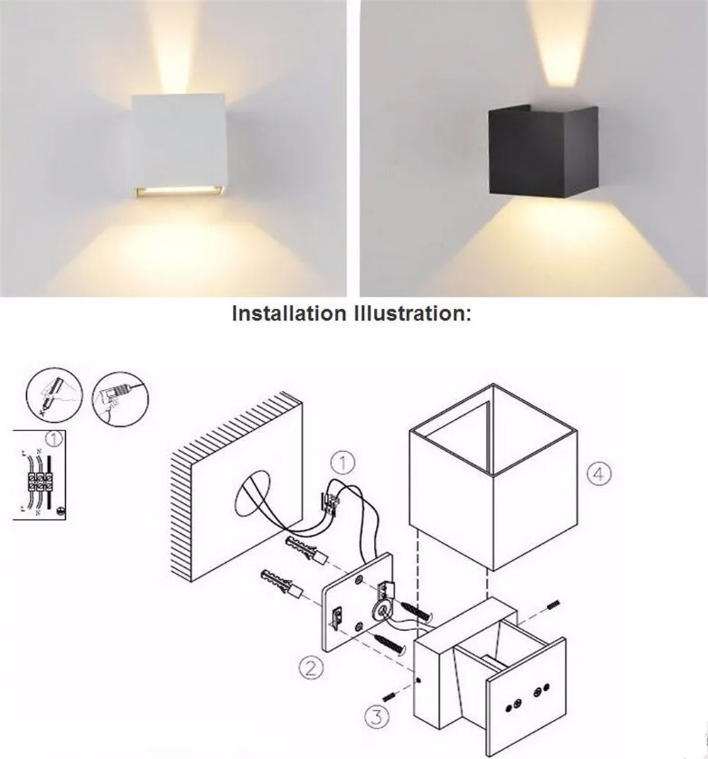 Затемнения 9 ваттов 12 ваттов IP65 Регулируемый поверхностного монтажа открытый Cube светодиодный настенный светильник, светодиодный уличный настенный светильник, вверх и вниз светодиодный настенный светильник