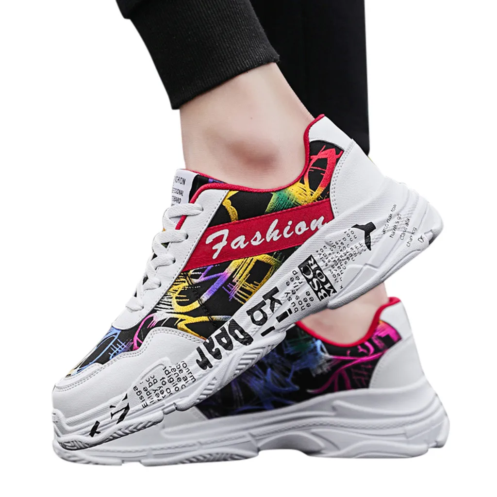 

CHAMSGEND 2019 New Men's Fashion Wild Graffiti Casual Shoes comfortable lightweight breathable low-top sneakers