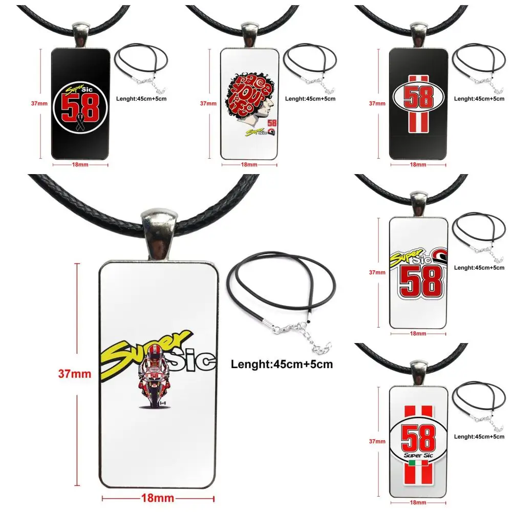 

Marco Simoncelli Logo For Schoolgirl Maxi Jewelry With Steel Plated Glass Cabochon Choker Long Pendant Rectangle Necklace